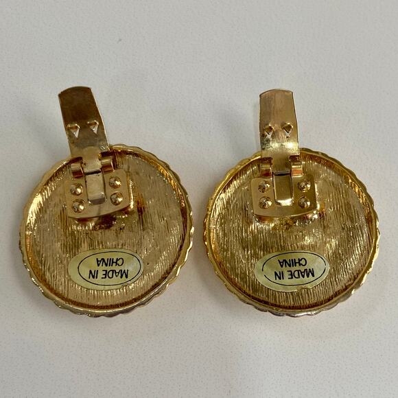 Vintage Nautical Sailor Anchor Navy Enamel Gold Round Shoe Purse Accessory Clips - Picture 6 of 7